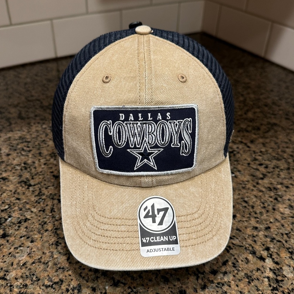 Dallas Cowboys '47 Clean Up Trucker‎ Hat Adjustable OSFA Khaki Navy Blue NFL New